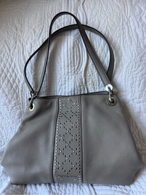Michael Kors Taupe Studded Leather Shoulder Tote